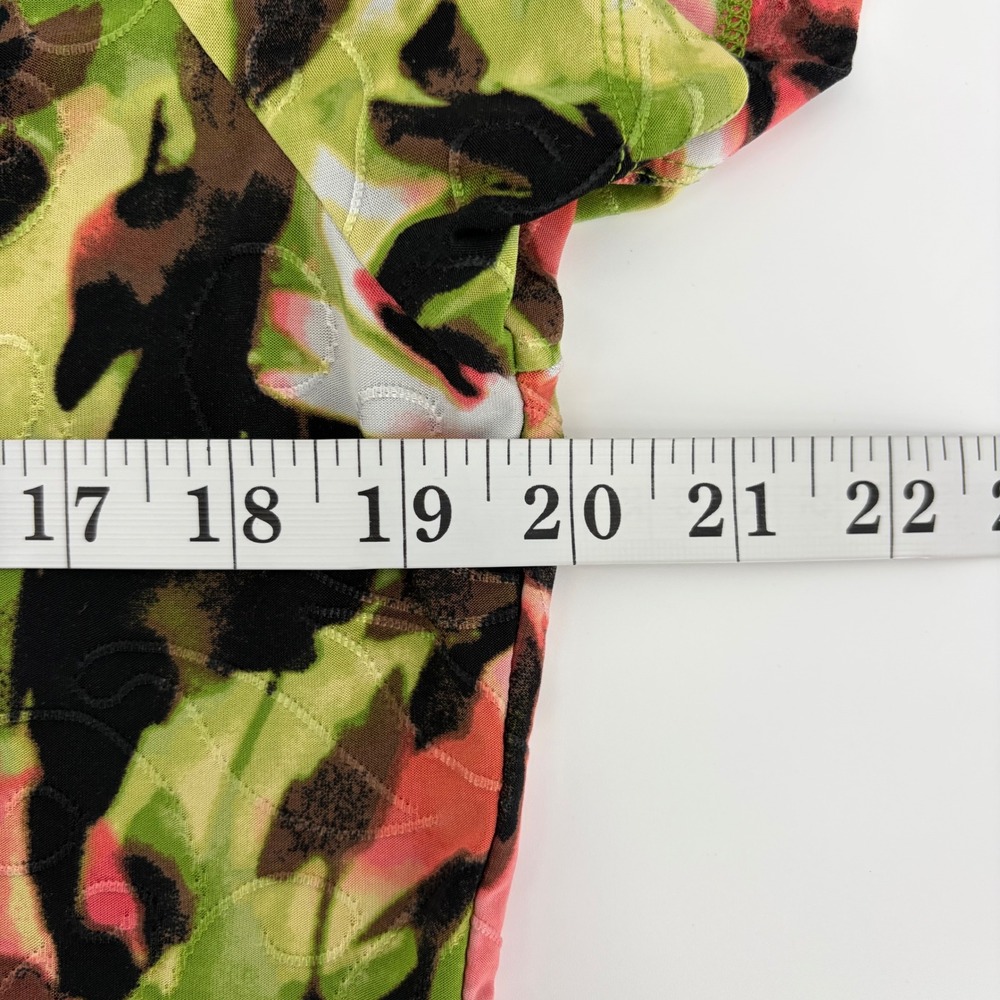 JM Collection Women's Petite  XL Floral Print Short Sleeve Top‎ Green Pink - Picture 4 of 5